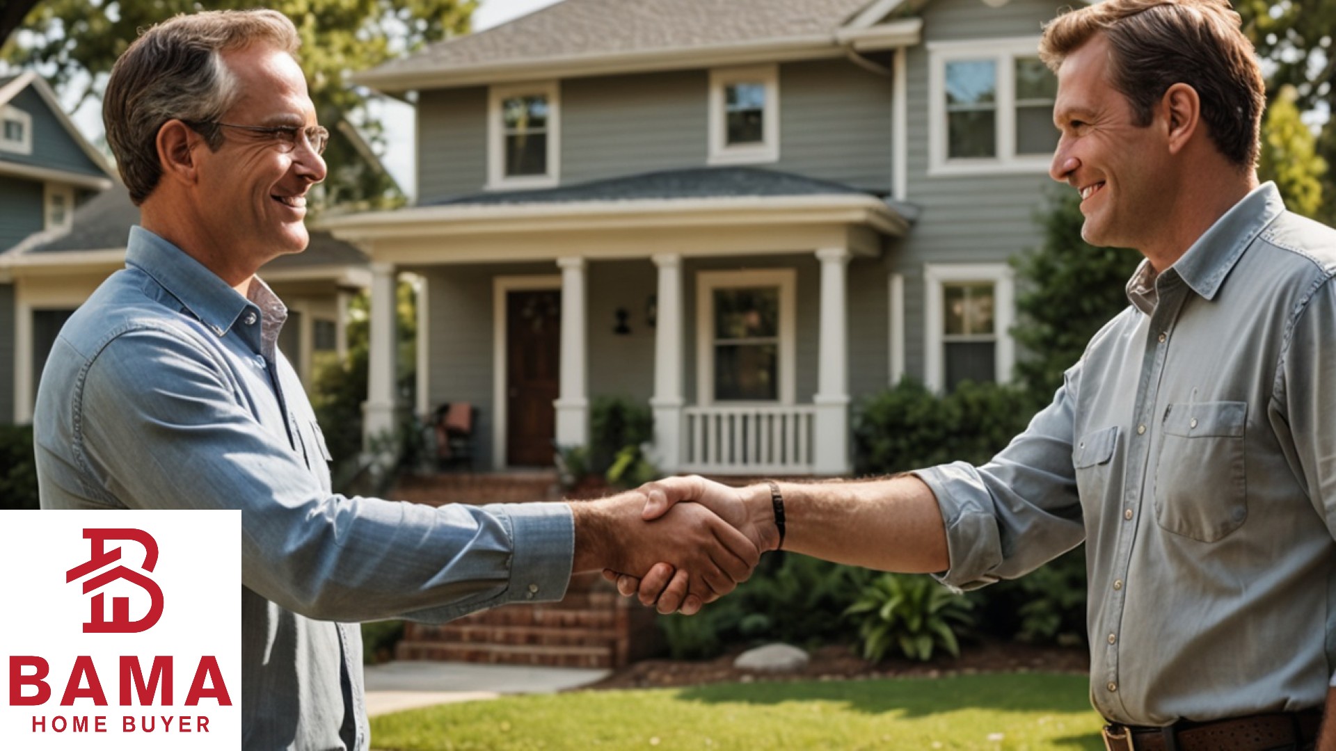 Bama Home Buyer specialist shaking hands with relieved rental property owner